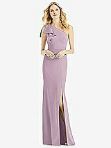 Alt View 1 Thumbnail - Suede Rose Bowed One-Shoulder Trumpet Gown