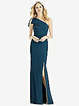 Alt View 1 Thumbnail - Atlantic Blue Bowed One-Shoulder Trumpet Gown