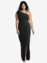 Front View Thumbnail - Black Bowed One-Shoulder Trumpet Gown