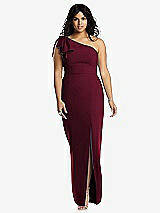 Front View Thumbnail - Cabernet Bowed One-Shoulder Trumpet Gown