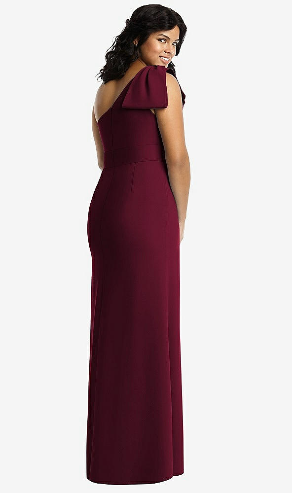 Back View - Cabernet Bowed One-Shoulder Trumpet Gown