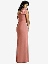 Rear View Thumbnail - Desert Rose Bowed One-Shoulder Trumpet Gown