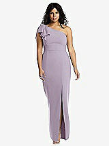 Front View Thumbnail - Lilac Haze Bowed One-Shoulder Trumpet Gown