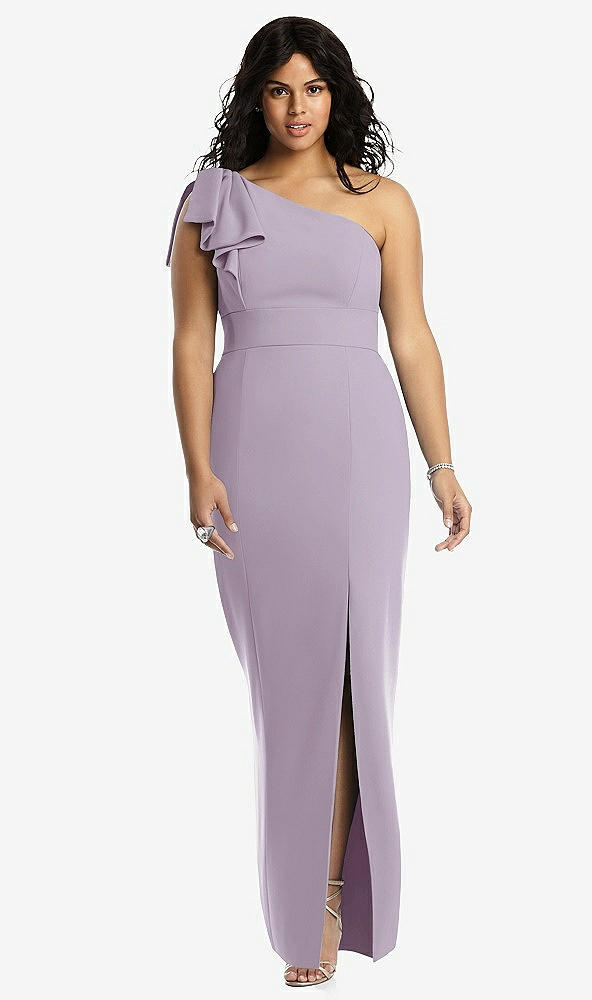 Front View - Lilac Haze Bowed One-Shoulder Trumpet Gown