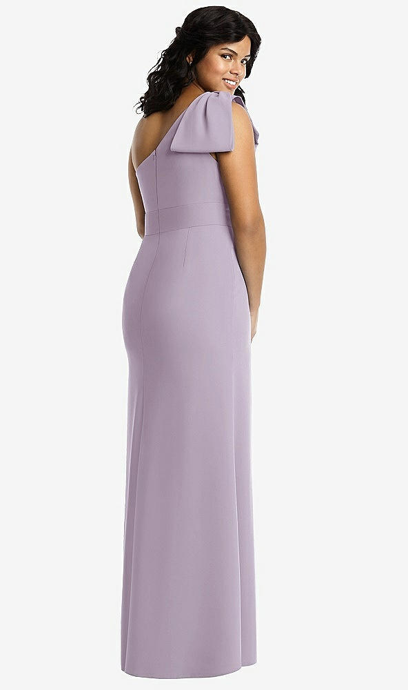 Back View - Lilac Haze Bowed One-Shoulder Trumpet Gown