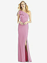 Alt View 1 Thumbnail - Powder Pink Bowed One-Shoulder Trumpet Gown