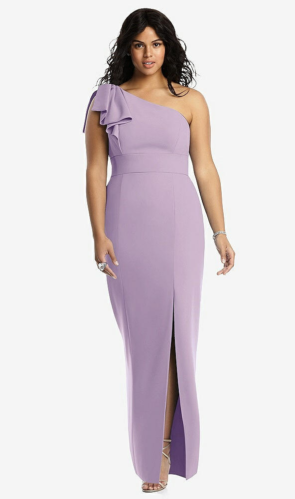 Front View - Pale Purple Bowed One-Shoulder Trumpet Gown