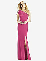 Alt View 1 Thumbnail - Tea Rose Bowed One-Shoulder Trumpet Gown