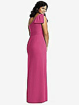 Rear View Thumbnail - Tea Rose Bowed One-Shoulder Trumpet Gown