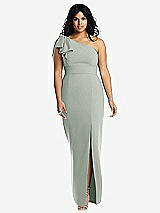 Front View Thumbnail - Willow Green Bowed One-Shoulder Trumpet Gown