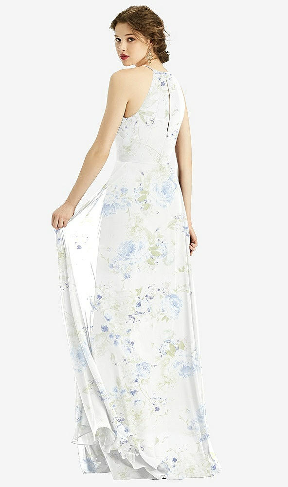 Back View - Bleu Garden Keyhole Halter Chiffon Maxi Dress