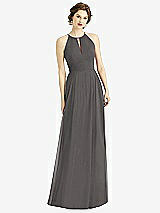 Front View Thumbnail - Caviar Gray Keyhole Halter Chiffon Maxi Dress