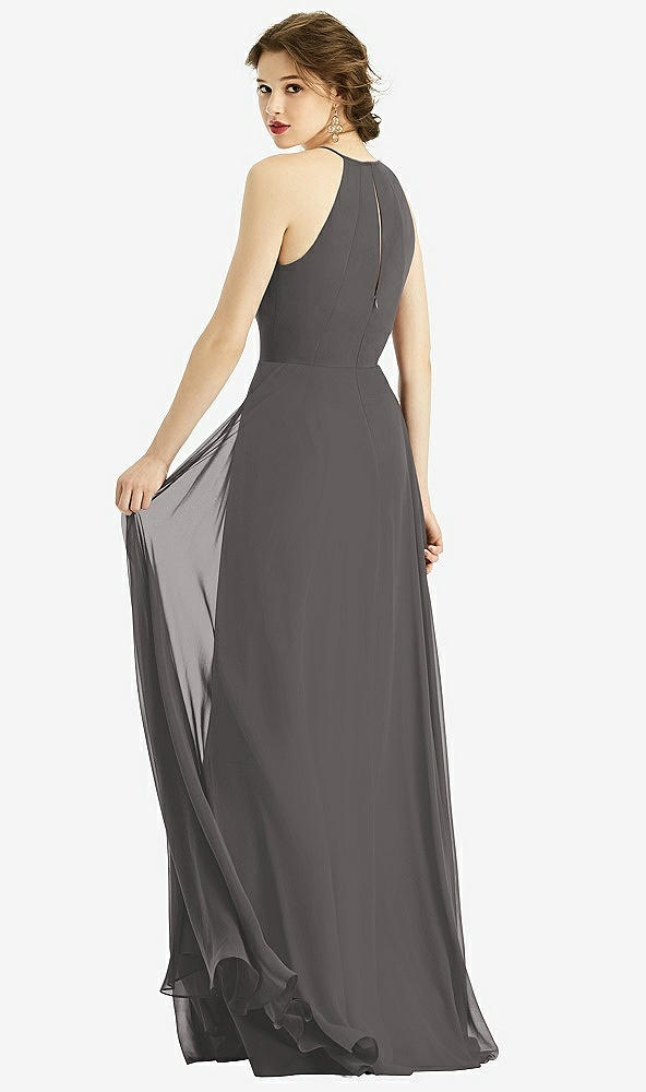 Back View - Caviar Gray Keyhole Halter Chiffon Maxi Dress