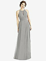 Front View Thumbnail - Chelsea Gray Keyhole Halter Chiffon Maxi Dress