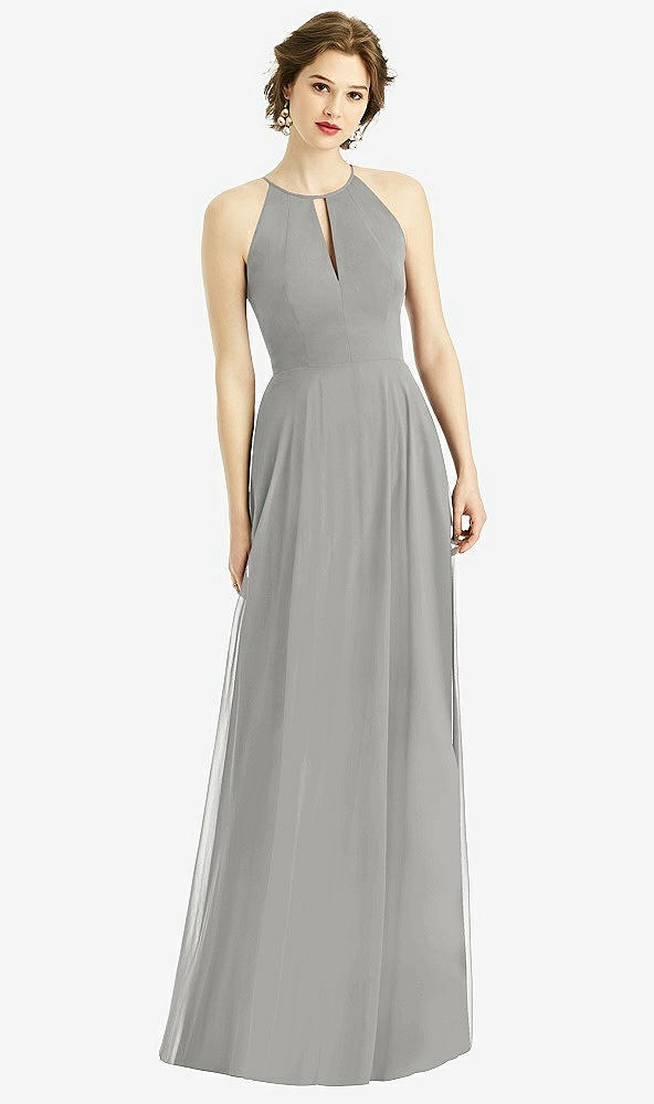 Front View - Chelsea Gray Keyhole Halter Chiffon Maxi Dress