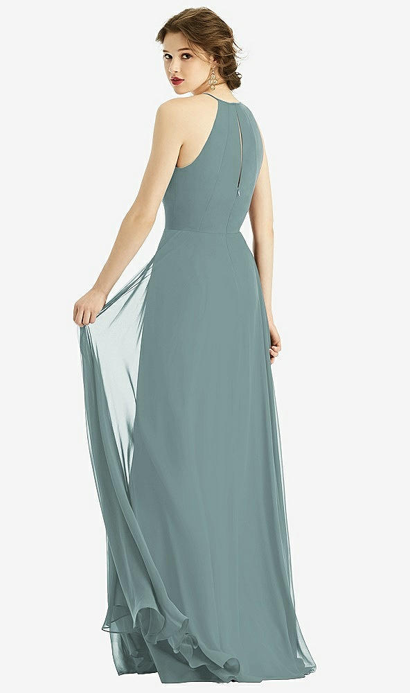 Back View - Icelandic Keyhole Halter Chiffon Maxi Dress