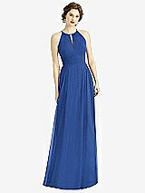 Front View Thumbnail - Classic Blue Keyhole Halter Chiffon Maxi Dress