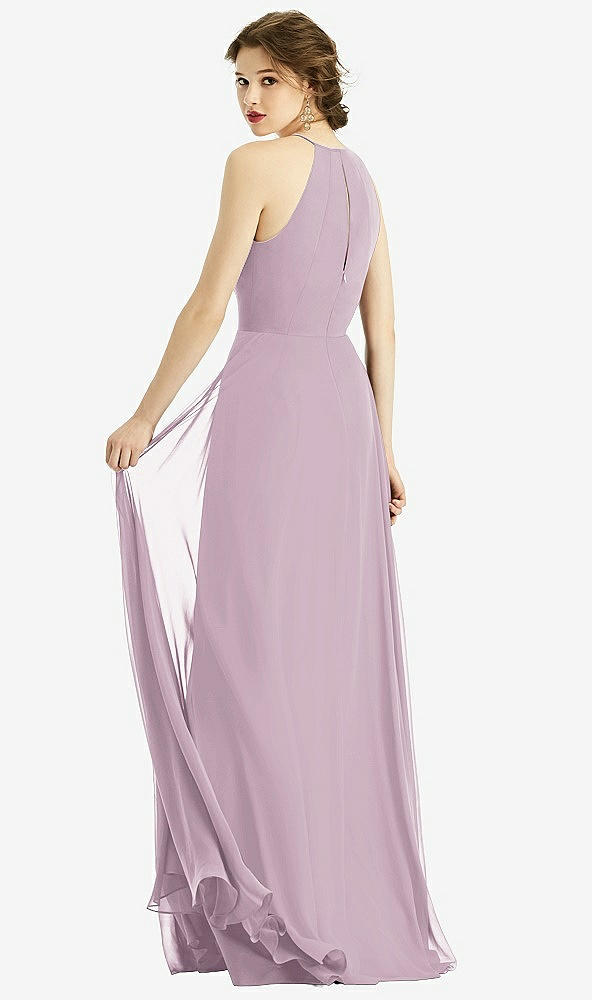 Back View - Suede Rose Keyhole Halter Chiffon Maxi Dress