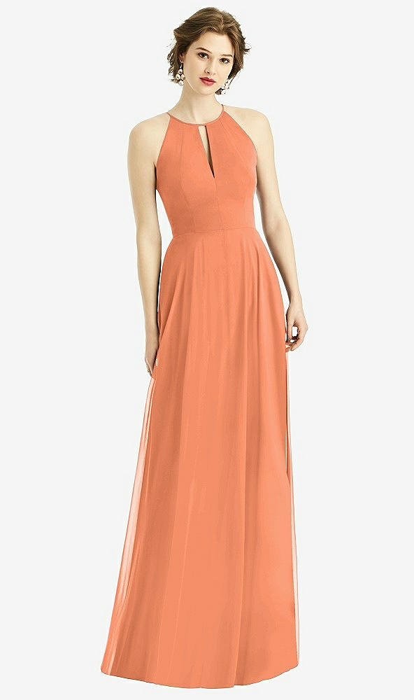 Front View - Sweet Melon Keyhole Halter Chiffon Maxi Dress