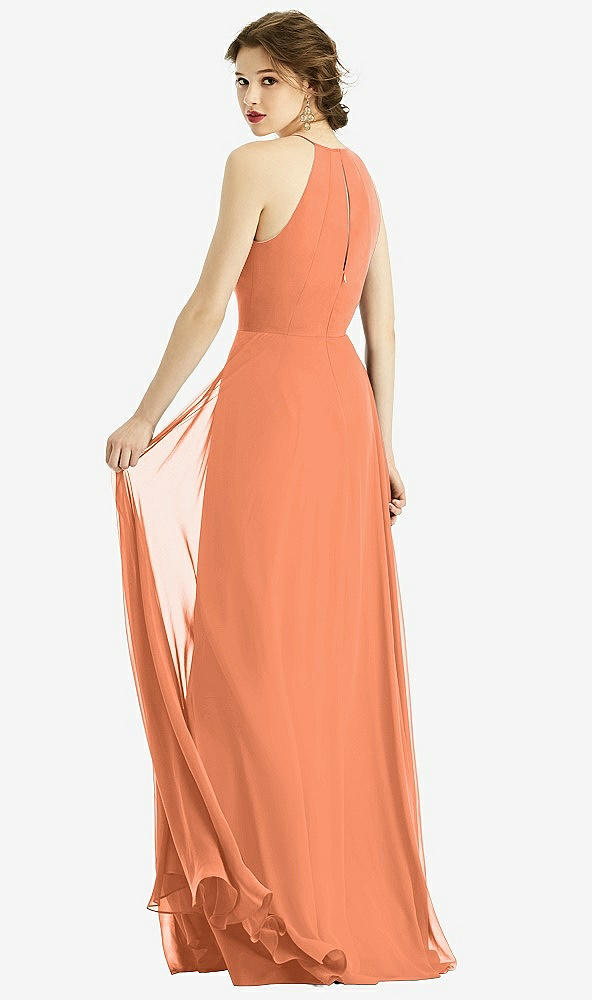 Back View - Sweet Melon Keyhole Halter Chiffon Maxi Dress