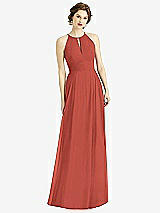 Front View Thumbnail - Amber Sunset Keyhole Halter Chiffon Maxi Dress