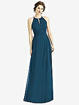 Front View Thumbnail - Atlantic Blue Keyhole Halter Chiffon Maxi Dress