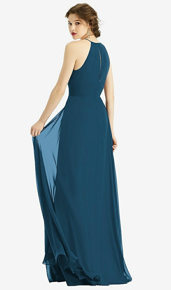 Back View - Atlantic Blue Keyhole Halter Chiffon Maxi Dress