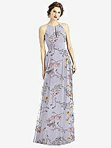 Front View Thumbnail - Butterfly Botanica Silver Dove Keyhole Halter Chiffon Maxi Dress