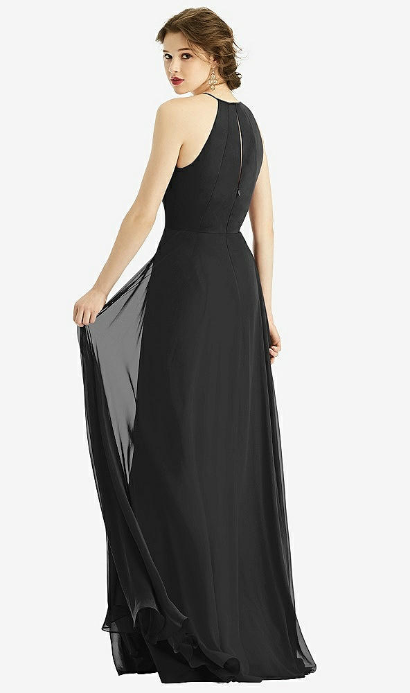 Back View - Black Keyhole Halter Chiffon Maxi Dress