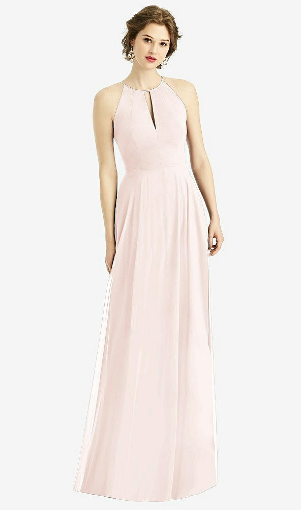 Front View - Blush Keyhole Halter Chiffon Maxi Dress