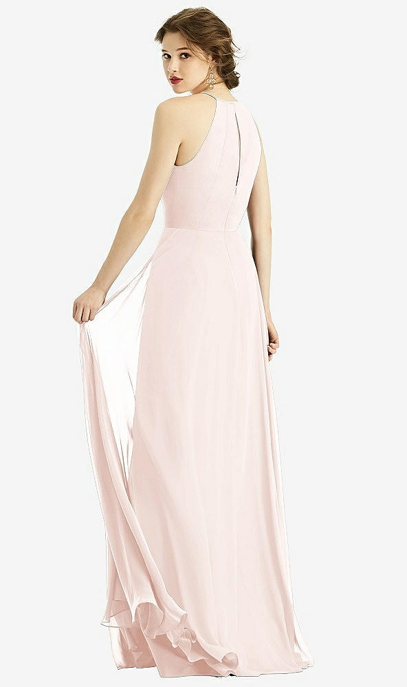 Back View - Blush Keyhole Halter Chiffon Maxi Dress