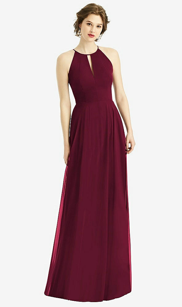 Front View - Cabernet Keyhole Halter Chiffon Maxi Dress