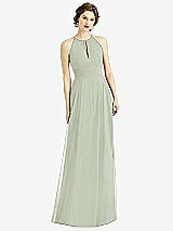 Front View Thumbnail - Celadon Keyhole Halter Chiffon Maxi Dress