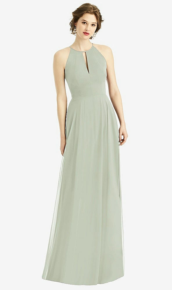 Front View - Celadon Keyhole Halter Chiffon Maxi Dress