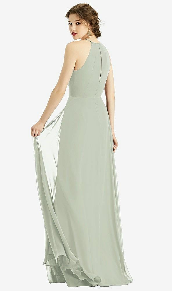 Back View - Celadon Keyhole Halter Chiffon Maxi Dress