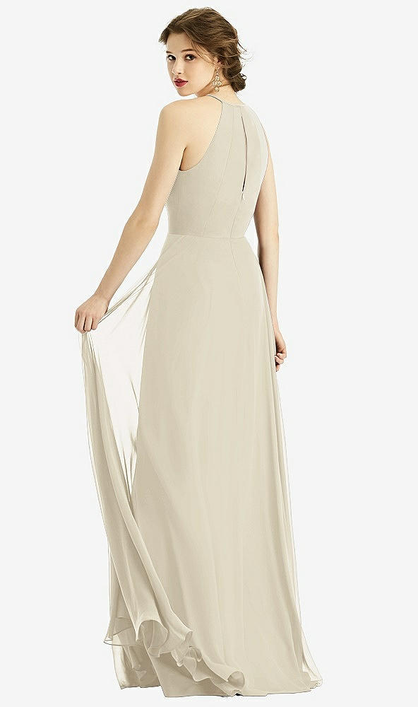 Back View - Champagne Keyhole Halter Chiffon Maxi Dress