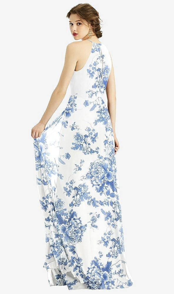 Back View - Cottage Rose Dusk Blue Keyhole Halter Chiffon Maxi Dress