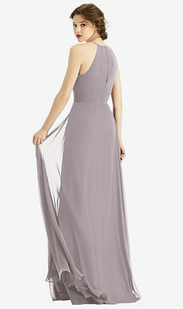 Back View - Cashmere Gray Keyhole Halter Chiffon Maxi Dress