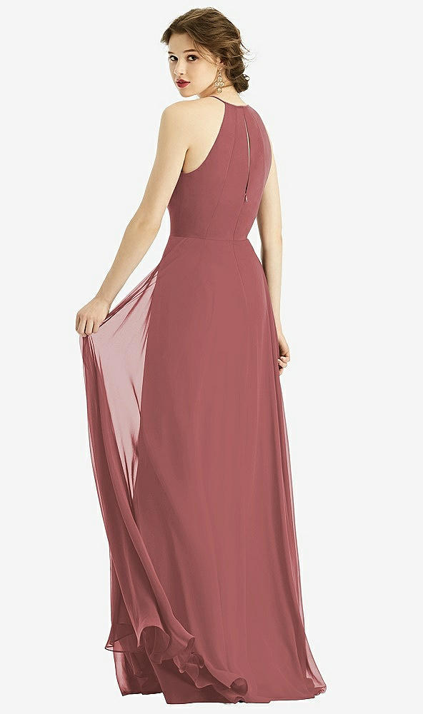 Back View - English Rose Keyhole Halter Chiffon Maxi Dress