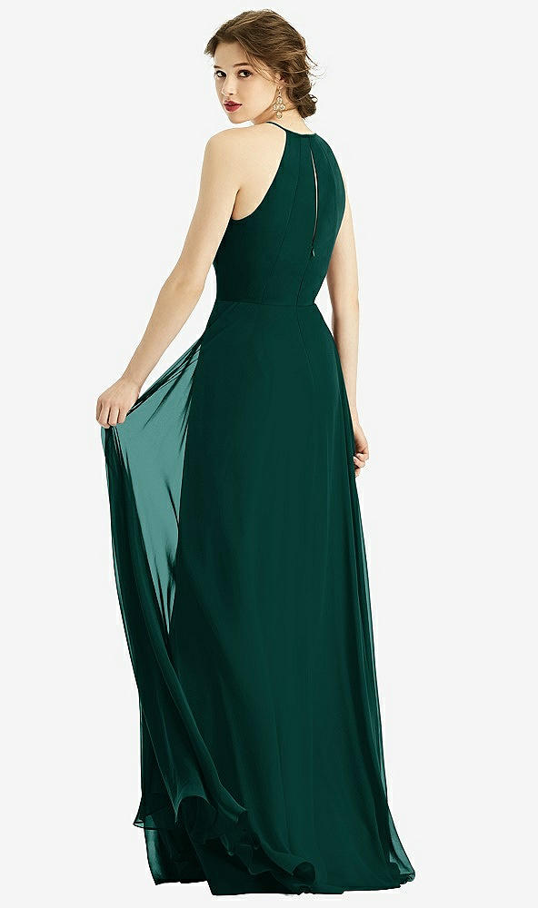 Back View - Evergreen Keyhole Halter Chiffon Maxi Dress