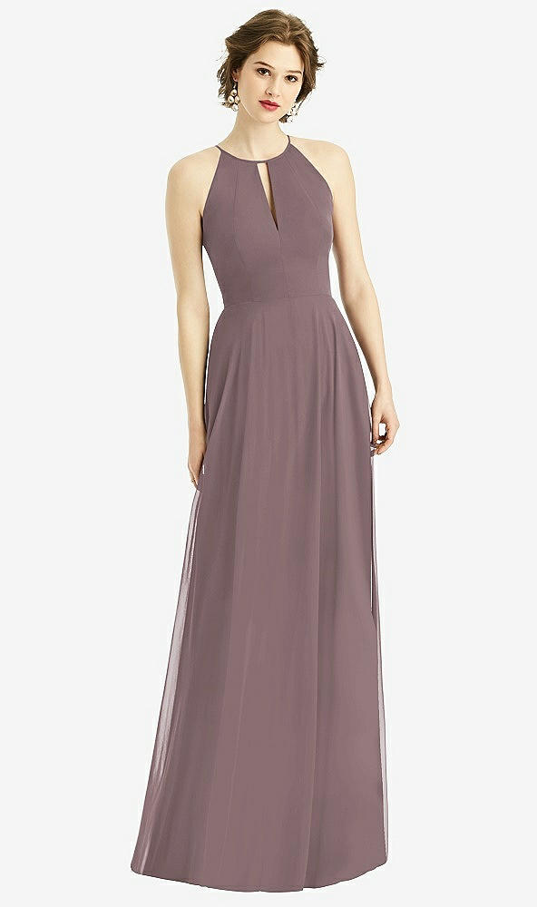 Front View - French Truffle Keyhole Halter Chiffon Maxi Dress