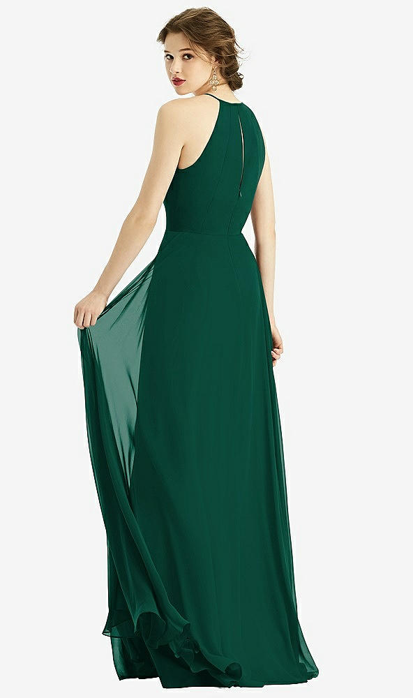 Back View - Hunter Green Keyhole Halter Chiffon Maxi Dress