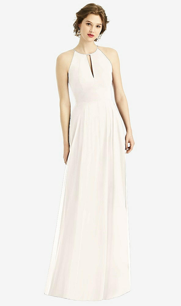 Front View - Ivory Keyhole Halter Chiffon Maxi Dress