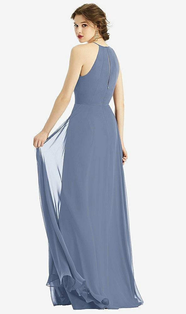 Back View - Larkspur Blue Keyhole Halter Chiffon Maxi Dress