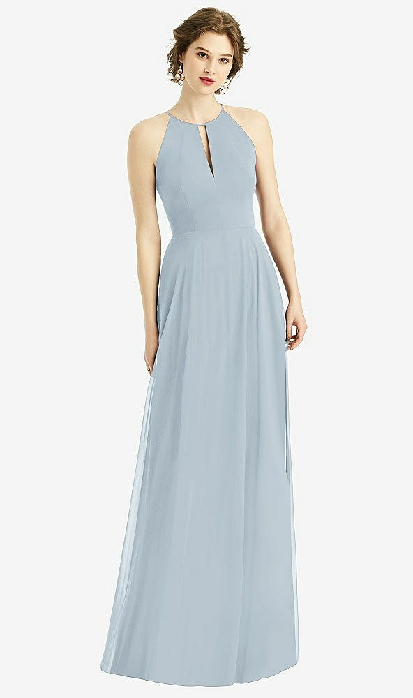 Front View - Mist Keyhole Halter Chiffon Maxi Dress