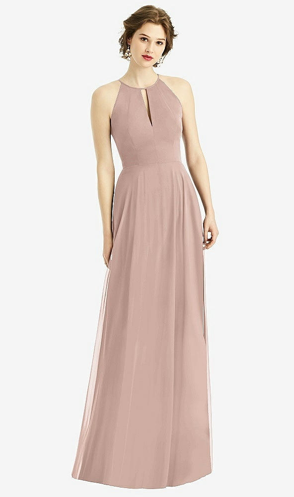 Front View - Neu Nude Keyhole Halter Chiffon Maxi Dress