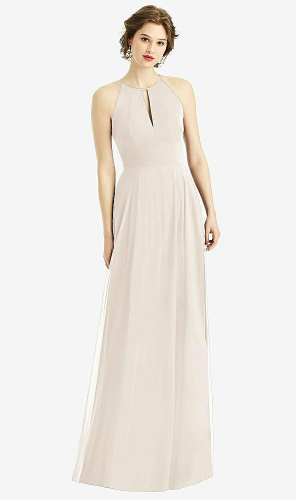 Front View - Oat Keyhole Halter Chiffon Maxi Dress