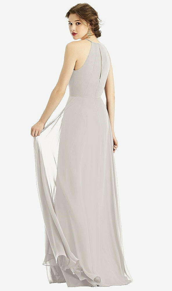 Back View - Oyster Keyhole Halter Chiffon Maxi Dress