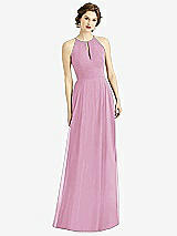 Front View Thumbnail - Powder Pink Keyhole Halter Chiffon Maxi Dress