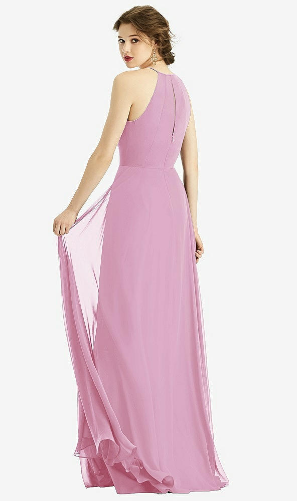 Back View - Powder Pink Keyhole Halter Chiffon Maxi Dress